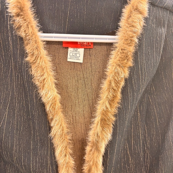 Y2K Vintage Dark Denim Vest Faux Fur Trim Open Front Streetwear Retro Vibe Sz: L - Picture 5 of 11
